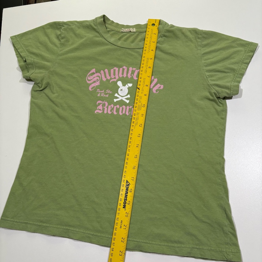 🐰🤍 Y2K Bunny Graphic Tee Sparkly Pink & Olive, Sugarcane Records, Sz XL Punk - Picture 11 of 11